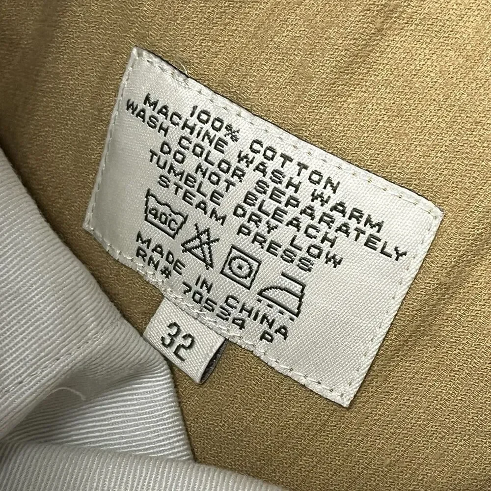 Orvis Corduroy Pants Men's 32 Flat Front Tan Khaki Leather Trim Pockets flap